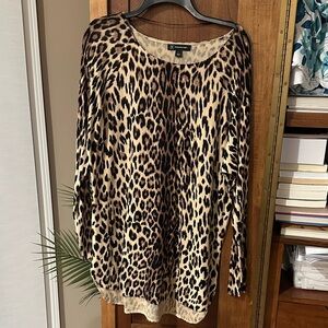 INC International Concepts Leopard Print Long Sleeve Top - Tan & Black- Large